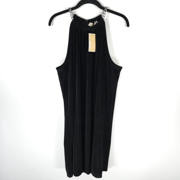 NWT MICHAEL KORS Black/Silver Velvet Chains Shoulders Straps Straight Dress‎ XL - Picture 1 of 12
